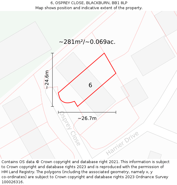 6, OSPREY CLOSE, BLACKBURN, BB1 8LP: Plot and title map