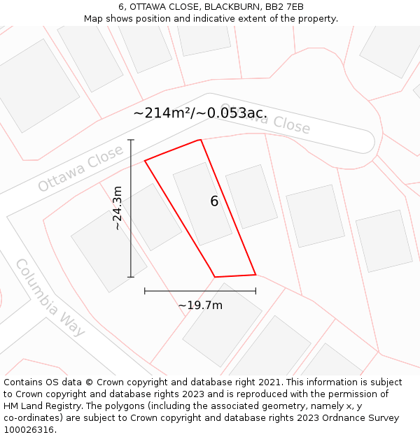 6, OTTAWA CLOSE, BLACKBURN, BB2 7EB: Plot and title map