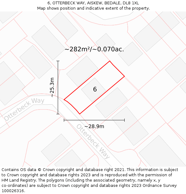 6, OTTERBECK WAY, AISKEW, BEDALE, DL8 1XL: Plot and title map