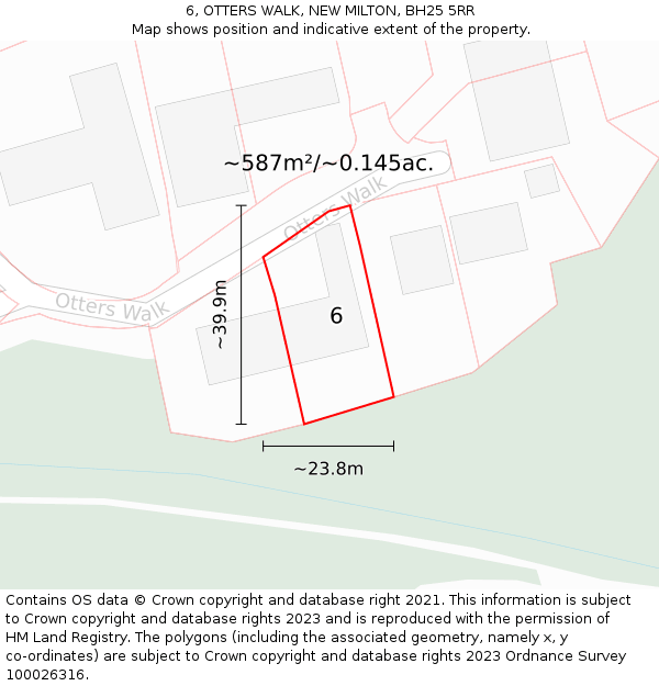 6, OTTERS WALK, NEW MILTON, BH25 5RR: Plot and title map