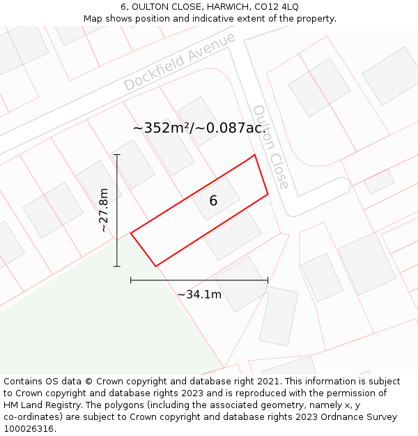 6, OULTON CLOSE, HARWICH, CO12 4LQ: Plot and title map