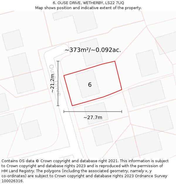 6, OUSE DRIVE, WETHERBY, LS22 7UQ: Plot and title map