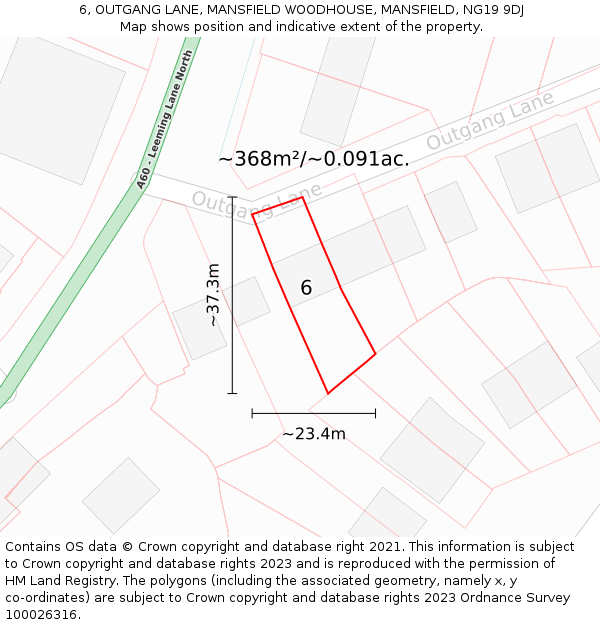 6, OUTGANG LANE, MANSFIELD WOODHOUSE, MANSFIELD, NG19 9DJ: Plot and title map