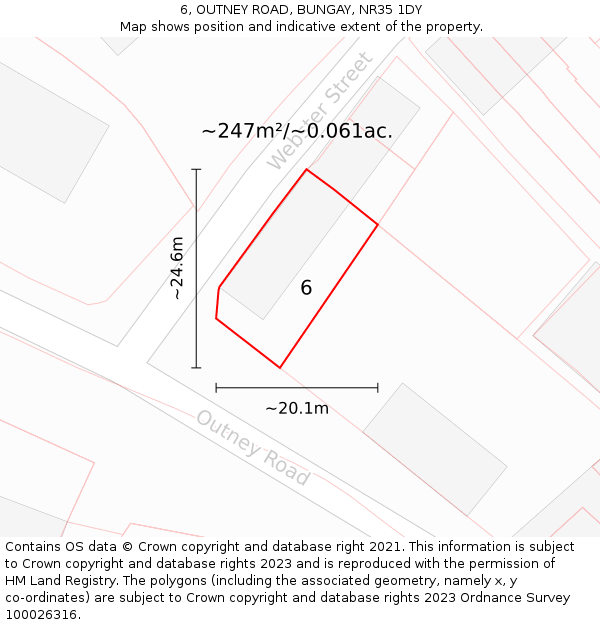 6, OUTNEY ROAD, BUNGAY, NR35 1DY: Plot and title map