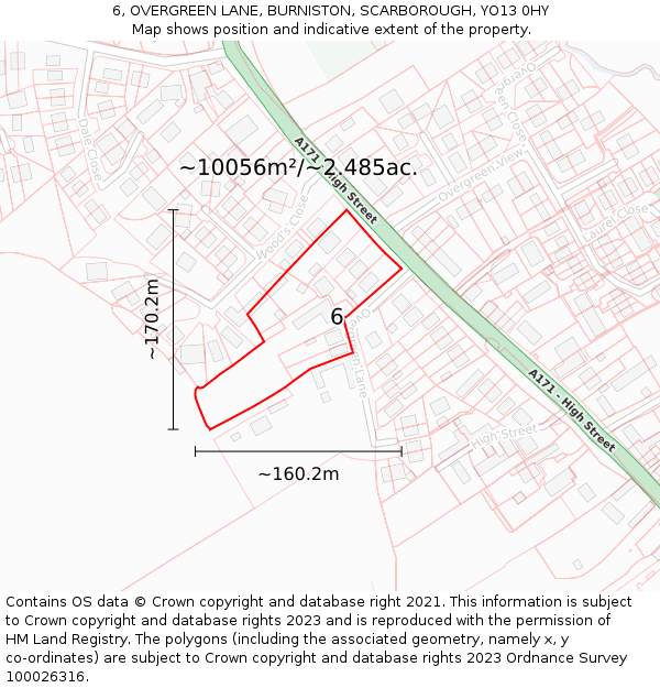 6, OVERGREEN LANE, BURNISTON, SCARBOROUGH, YO13 0HY: Plot and title map