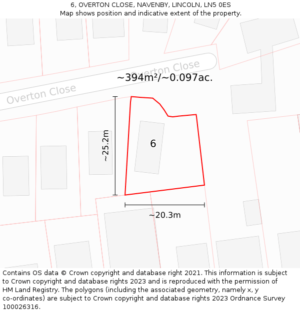 6, OVERTON CLOSE, NAVENBY, LINCOLN, LN5 0ES: Plot and title map