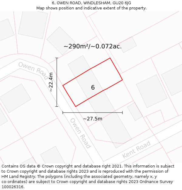 6, OWEN ROAD, WINDLESHAM, GU20 6JG: Plot and title map