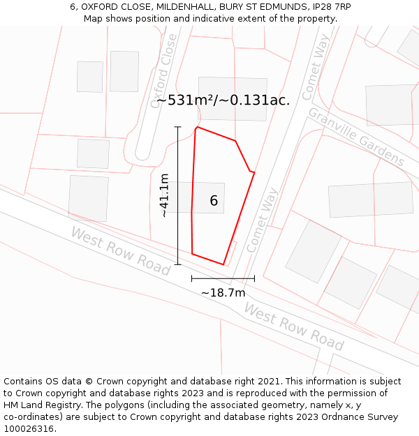 6, OXFORD CLOSE, MILDENHALL, BURY ST EDMUNDS, IP28 7RP: Plot and title map