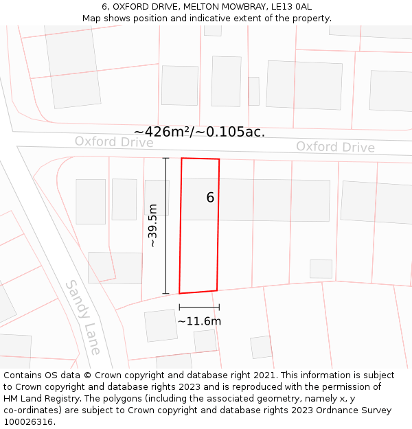 6, OXFORD DRIVE, MELTON MOWBRAY, LE13 0AL: Plot and title map