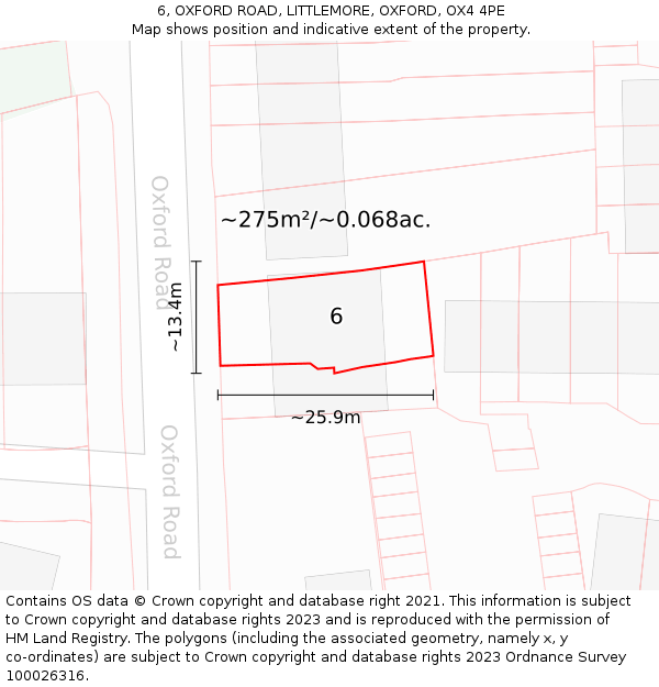 6, OXFORD ROAD, LITTLEMORE, OXFORD, OX4 4PE: Plot and title map