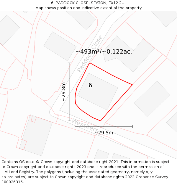 6, PADDOCK CLOSE, SEATON, EX12 2UL: Plot and title map