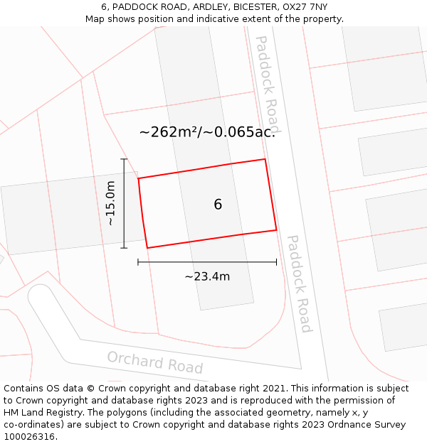 6, PADDOCK ROAD, ARDLEY, BICESTER, OX27 7NY: Plot and title map