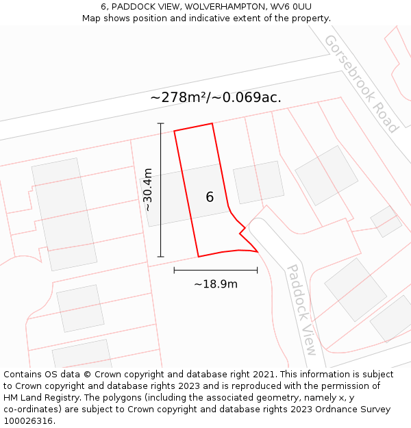 6, PADDOCK VIEW, WOLVERHAMPTON, WV6 0UU: Plot and title map