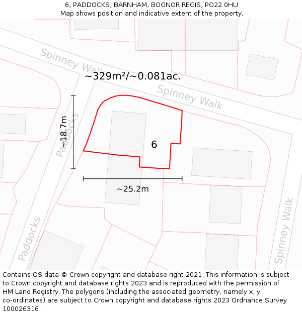 6, PADDOCKS, BARNHAM, BOGNOR REGIS, PO22 0HU: Plot and title map