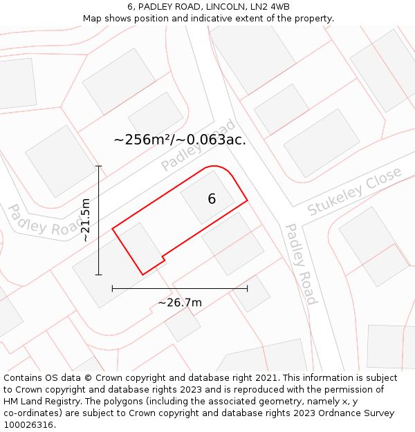 6, PADLEY ROAD, LINCOLN, LN2 4WB: Plot and title map