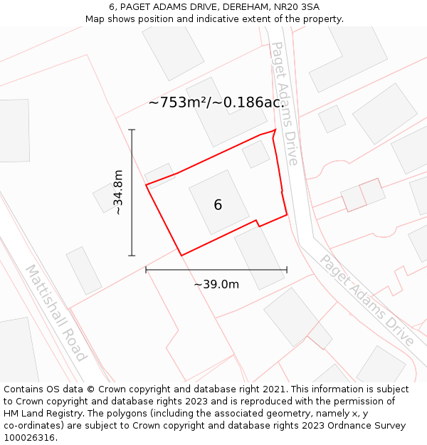6, PAGET ADAMS DRIVE, DEREHAM, NR20 3SA: Plot and title map
