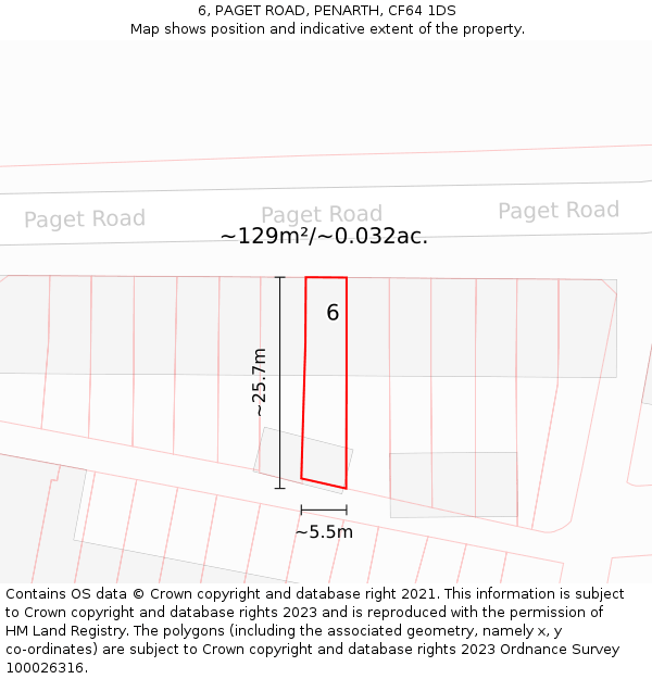 6, PAGET ROAD, PENARTH, CF64 1DS: Plot and title map