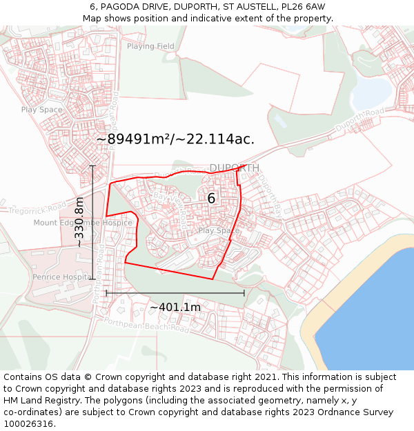 6, PAGODA DRIVE, DUPORTH, ST AUSTELL, PL26 6AW: Plot and title map