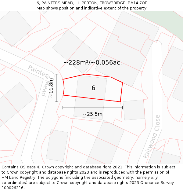 6, PAINTERS MEAD, HILPERTON, TROWBRIDGE, BA14 7QF: Plot and title map