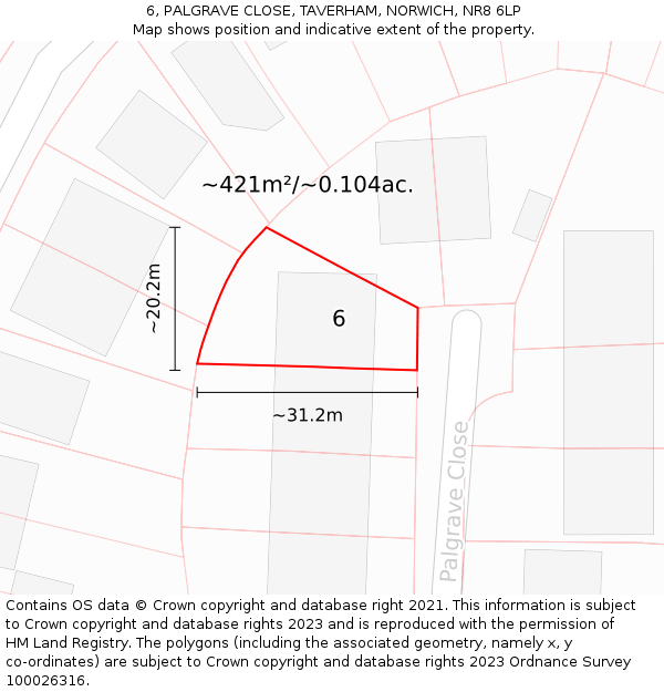 6, PALGRAVE CLOSE, TAVERHAM, NORWICH, NR8 6LP: Plot and title map