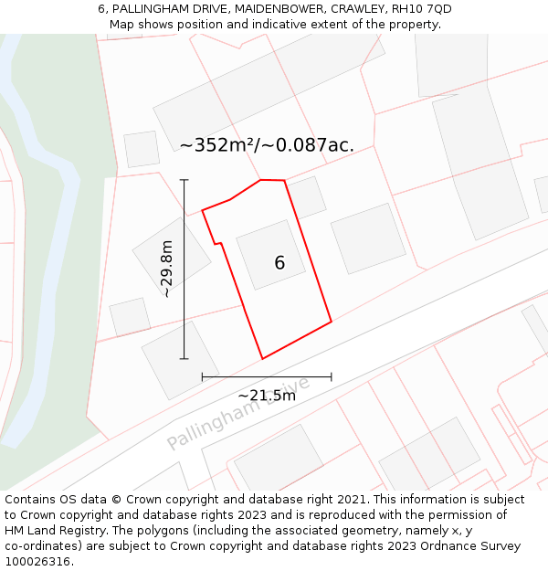 6, PALLINGHAM DRIVE, MAIDENBOWER, CRAWLEY, RH10 7QD: Plot and title map