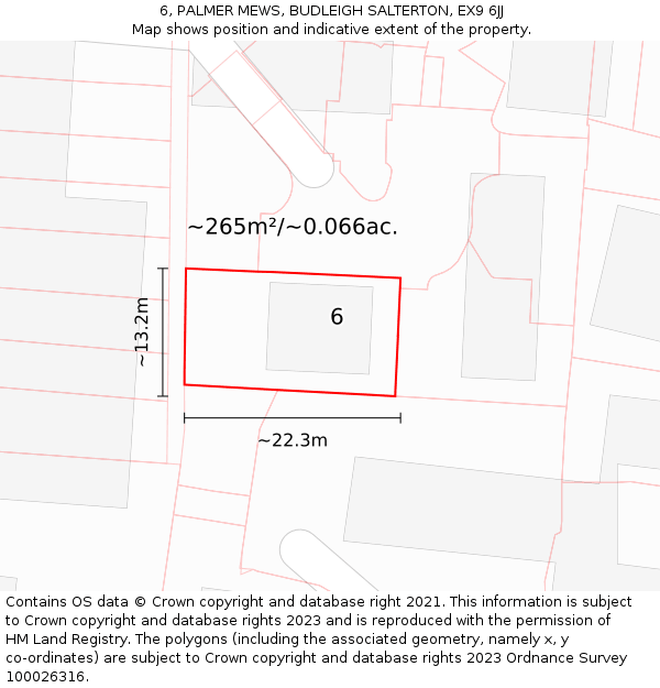 6, PALMER MEWS, BUDLEIGH SALTERTON, EX9 6JJ: Plot and title map