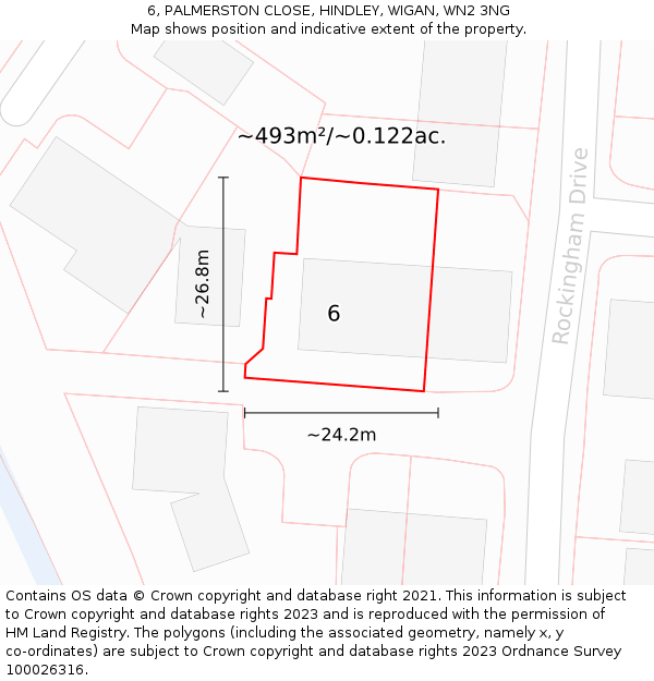 6, PALMERSTON CLOSE, HINDLEY, WIGAN, WN2 3NG: Plot and title map