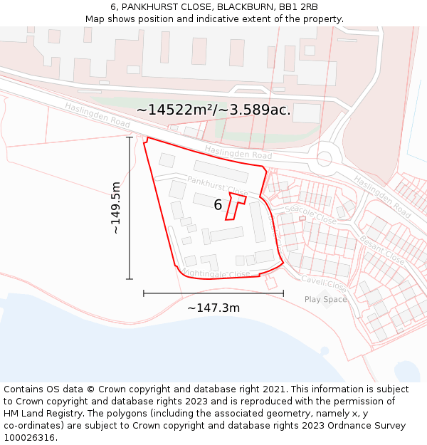 6, PANKHURST CLOSE, BLACKBURN, BB1 2RB: Plot and title map