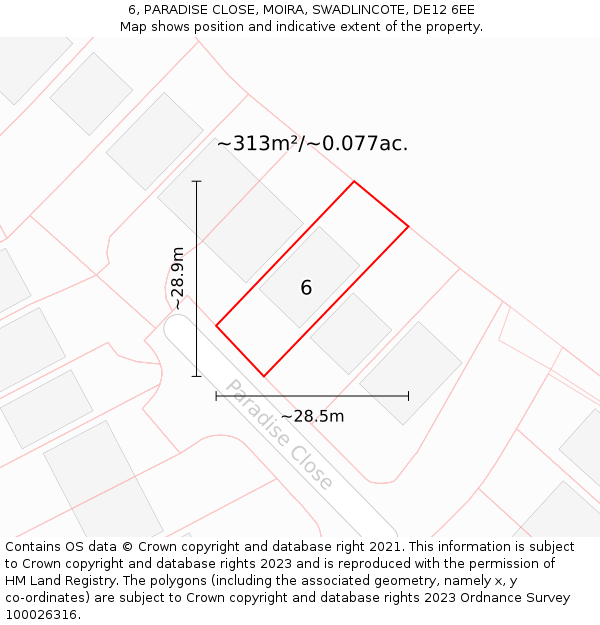6, PARADISE CLOSE, MOIRA, SWADLINCOTE, DE12 6EE: Plot and title map