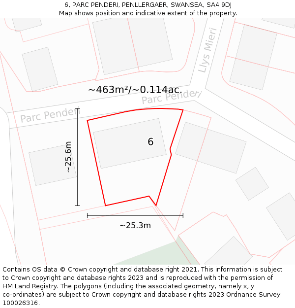 6, PARC PENDERI, PENLLERGAER, SWANSEA, SA4 9DJ: Plot and title map