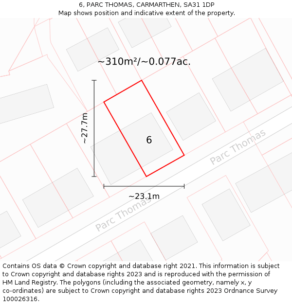 6, PARC THOMAS, CARMARTHEN, SA31 1DP: Plot and title map