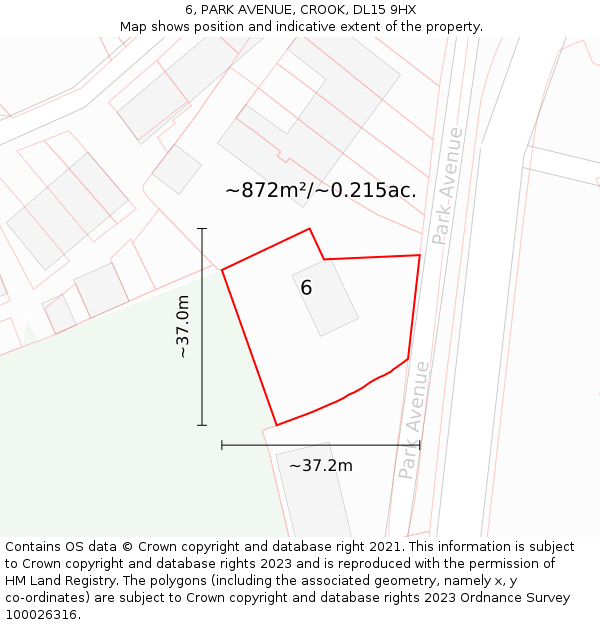 6, PARK AVENUE, CROOK, DL15 9HX: Plot and title map