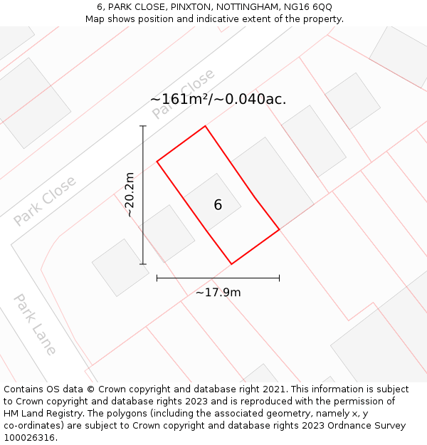 6, PARK CLOSE, PINXTON, NOTTINGHAM, NG16 6QQ: Plot and title map