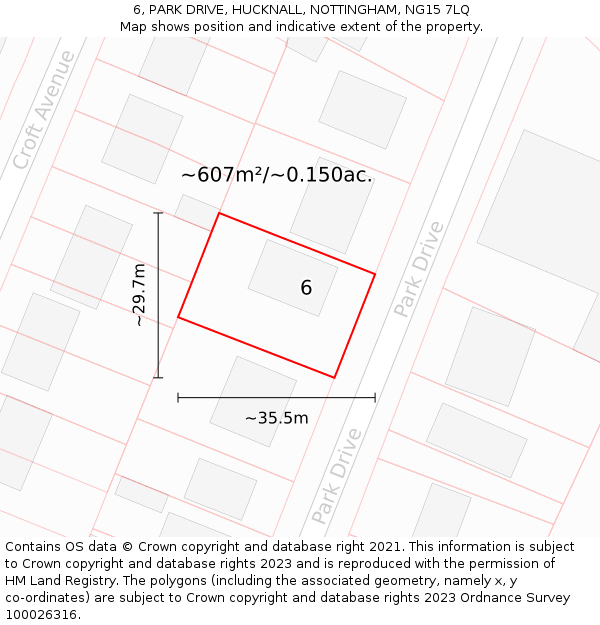 6, PARK DRIVE, HUCKNALL, NOTTINGHAM, NG15 7LQ: Plot and title map