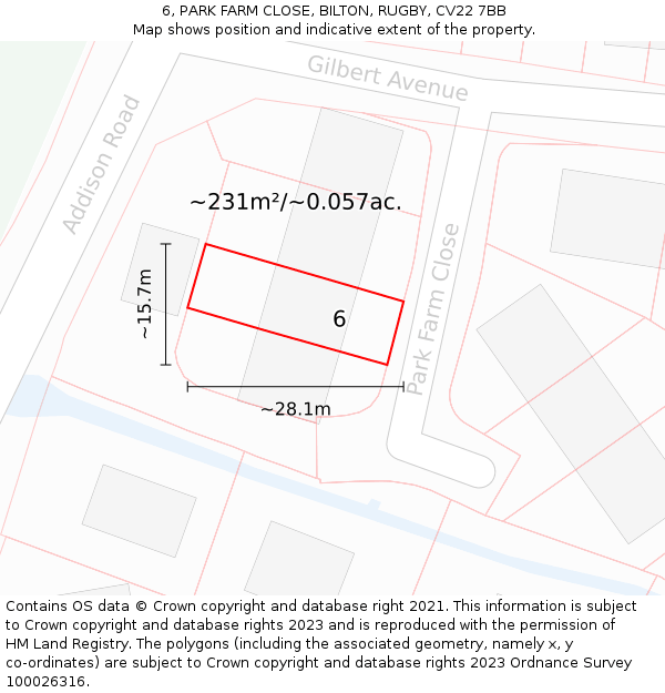 6, PARK FARM CLOSE, BILTON, RUGBY, CV22 7BB: Plot and title map