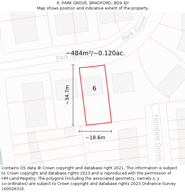 6, PARK GROVE, BRADFORD, BD9 4JY: Plot and title map