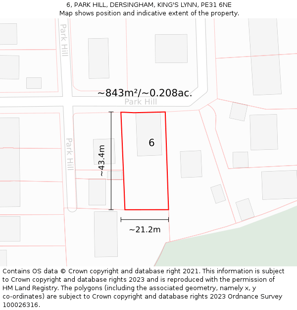 6, PARK HILL, DERSINGHAM, KING'S LYNN, PE31 6NE: Plot and title map