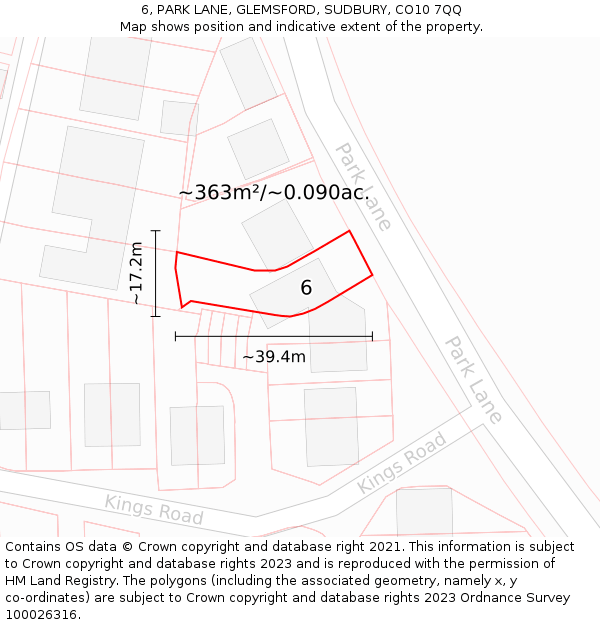 6, PARK LANE, GLEMSFORD, SUDBURY, CO10 7QQ: Plot and title map