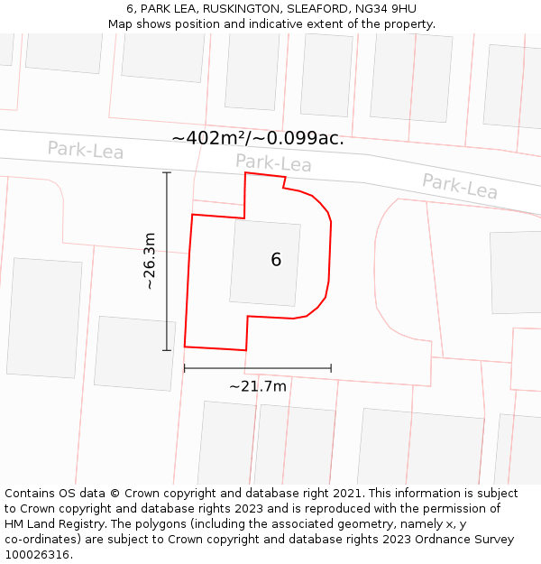 6, PARK LEA, RUSKINGTON, SLEAFORD, NG34 9HU: Plot and title map