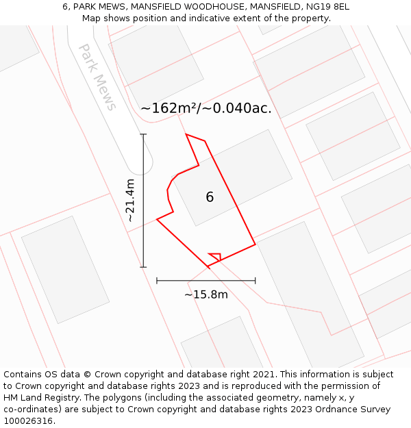 6, PARK MEWS, MANSFIELD WOODHOUSE, MANSFIELD, NG19 8EL: Plot and title map