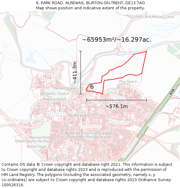 6, PARK ROAD, ALREWAS, BURTON-ON-TRENT, DE13 7AG: Plot and title map