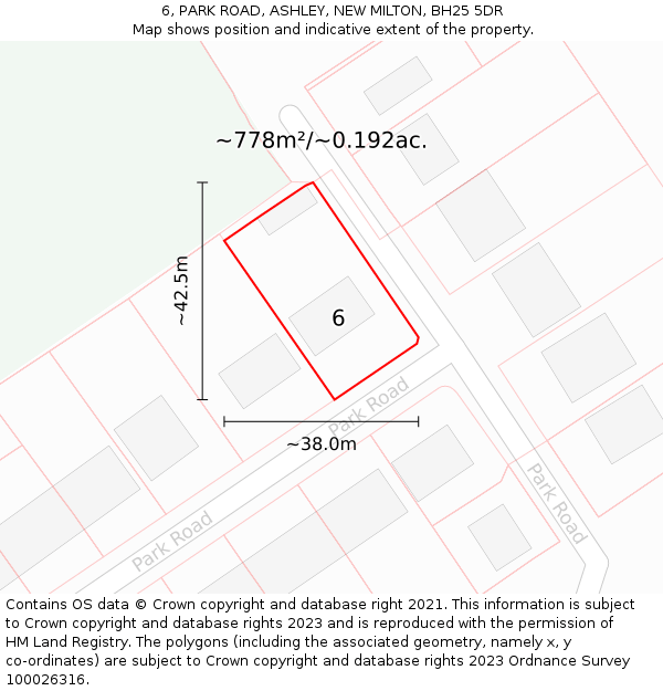 6, PARK ROAD, ASHLEY, NEW MILTON, BH25 5DR: Plot and title map