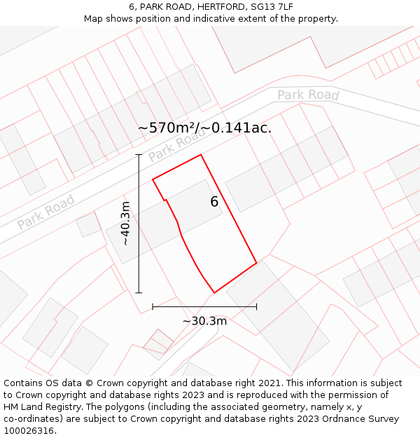 6, PARK ROAD, HERTFORD, SG13 7LF: Plot and title map