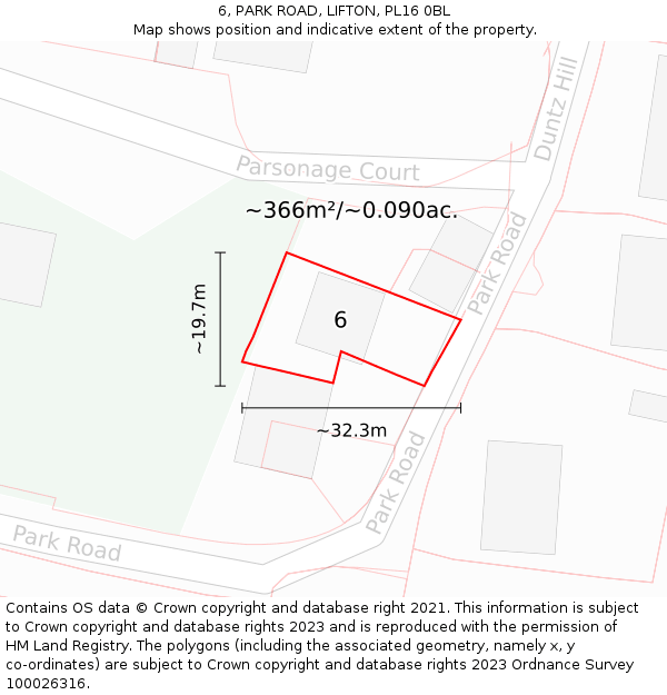 6, PARK ROAD, LIFTON, PL16 0BL: Plot and title map