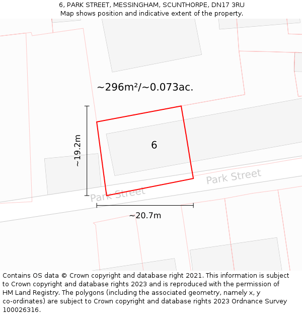 6, PARK STREET, MESSINGHAM, SCUNTHORPE, DN17 3RU: Plot and title map