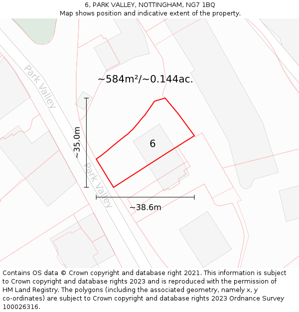 6, PARK VALLEY, NOTTINGHAM, NG7 1BQ: Plot and title map