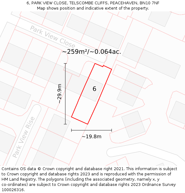 6, PARK VIEW CLOSE, TELSCOMBE CLIFFS, PEACEHAVEN, BN10 7NF: Plot and title map