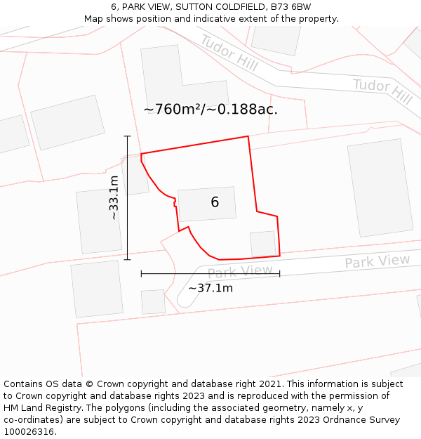 6, PARK VIEW, SUTTON COLDFIELD, B73 6BW: Plot and title map