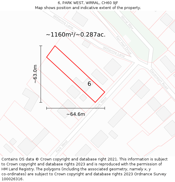 6, PARK WEST, WIRRAL, CH60 9JF: Plot and title map