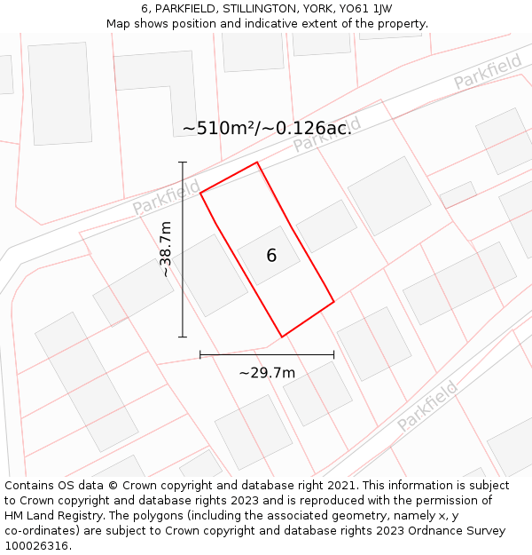 6, PARKFIELD, STILLINGTON, YORK, YO61 1JW: Plot and title map